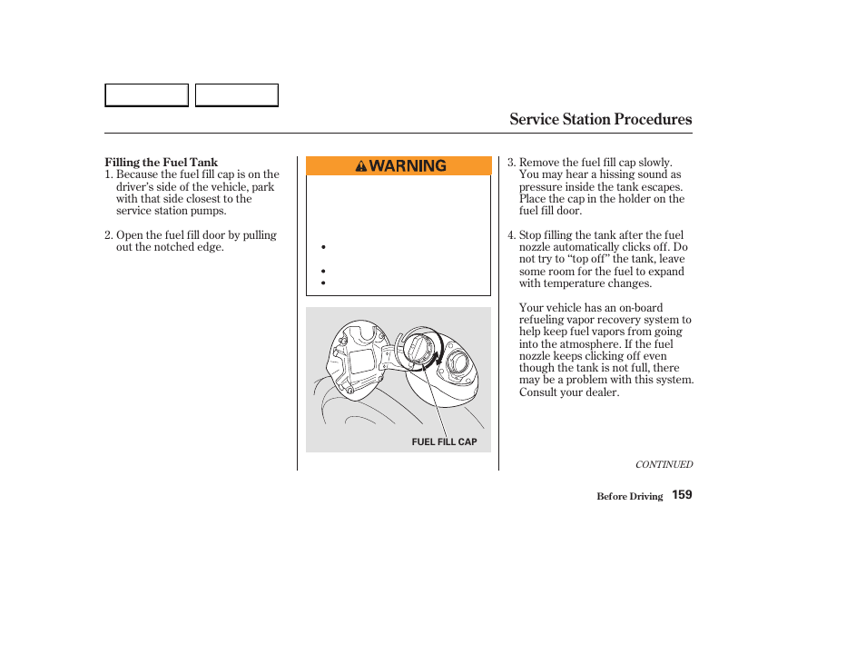 Service station procedures | HONDA 2003 Element - Owner's Manual User Manual | Page 163 / 338