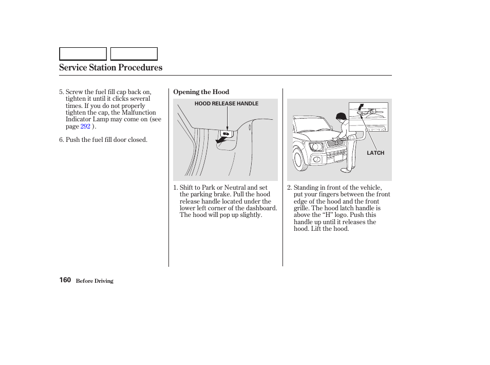 Service station procedures | HONDA 2003 Element - Owner's Manual User Manual | Page 164 / 338