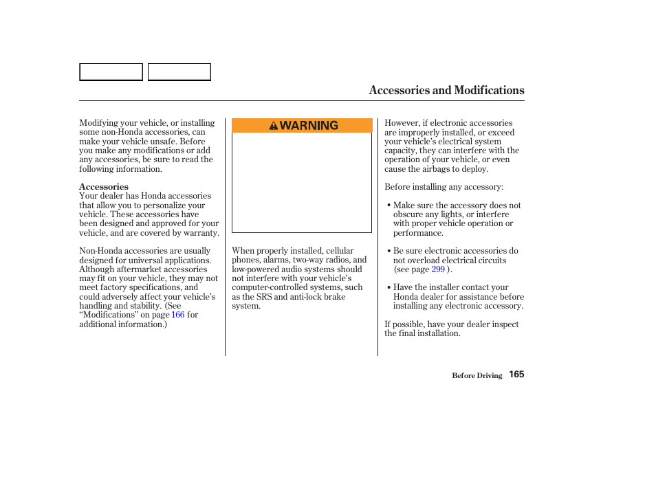 Accessories and modifications | HONDA 2003 Element - Owner's Manual User Manual | Page 169 / 338