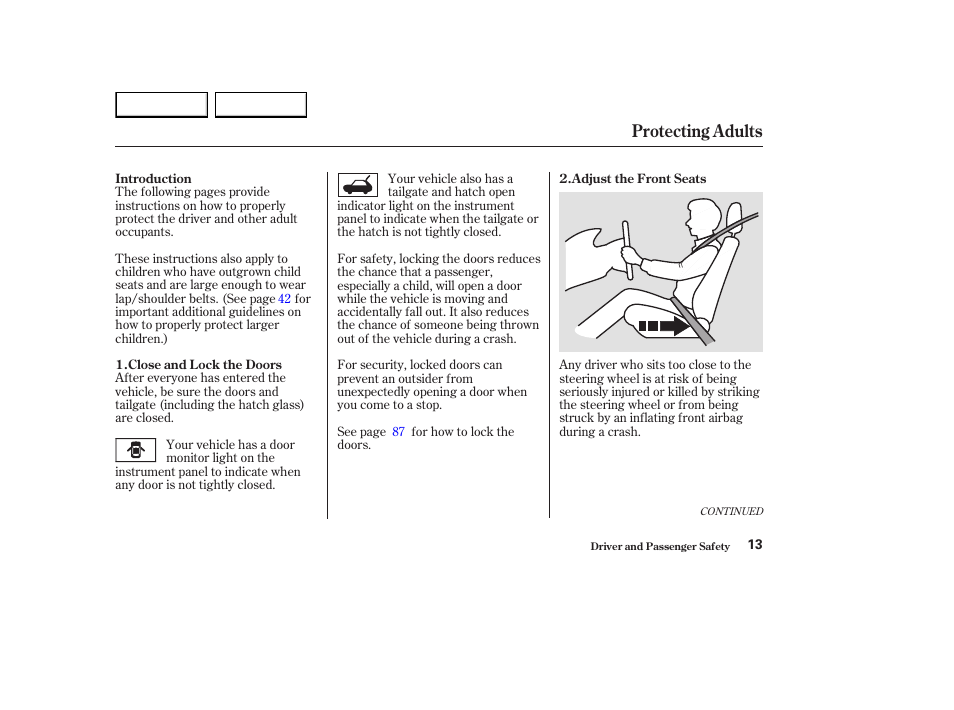 Protecting adults | HONDA 2003 Element - Owner's Manual User Manual | Page 17 / 338