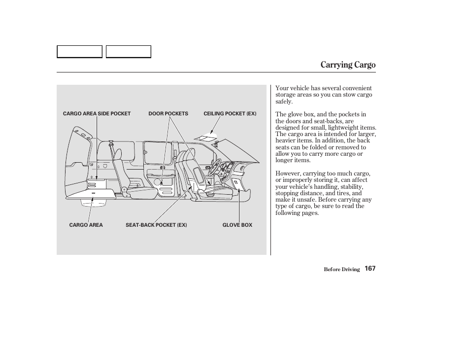 Carrying cargo | HONDA 2003 Element - Owner's Manual User Manual | Page 171 / 338