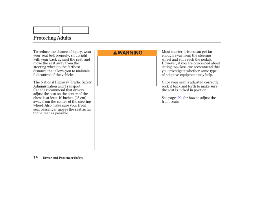 Protecting adults | HONDA 2003 Element - Owner's Manual User Manual | Page 18 / 338