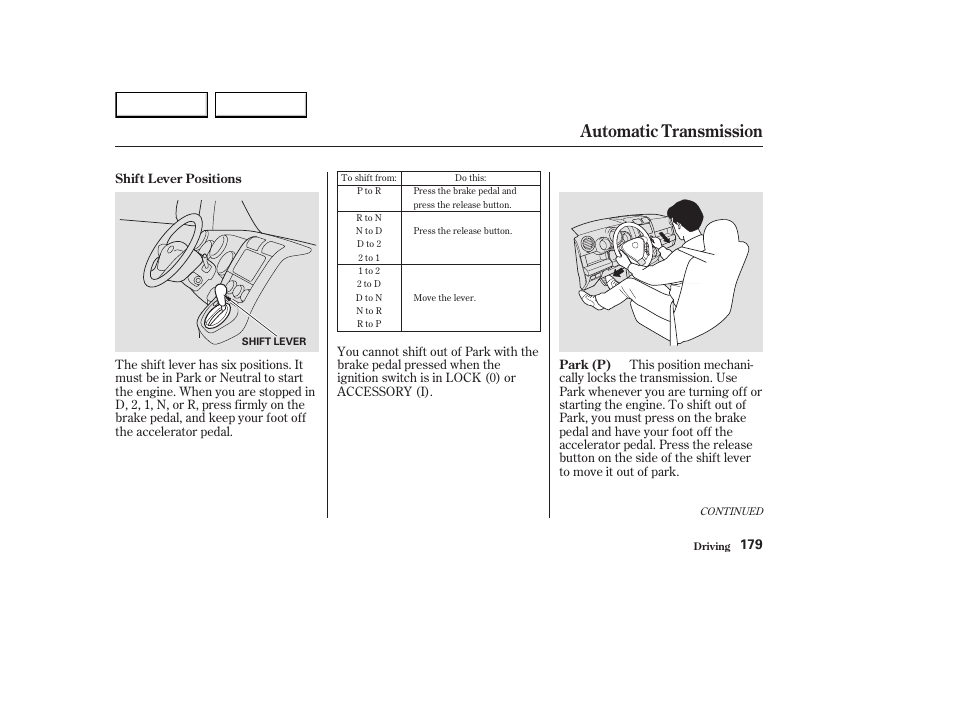 Automatic transmission | HONDA 2003 Element - Owner's Manual User Manual | Page 183 / 338