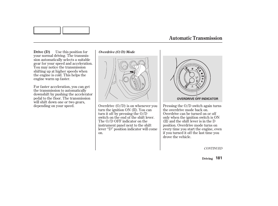 Automatic transmission | HONDA 2003 Element - Owner's Manual User Manual | Page 185 / 338