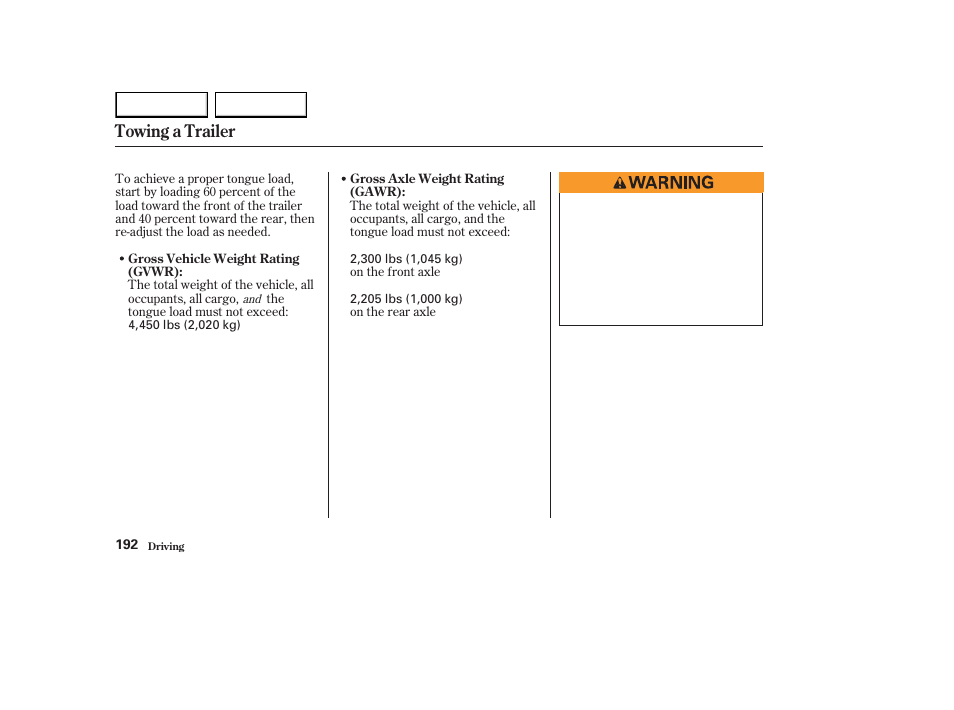 Towing a trailer | HONDA 2003 Element - Owner's Manual User Manual | Page 196 / 338