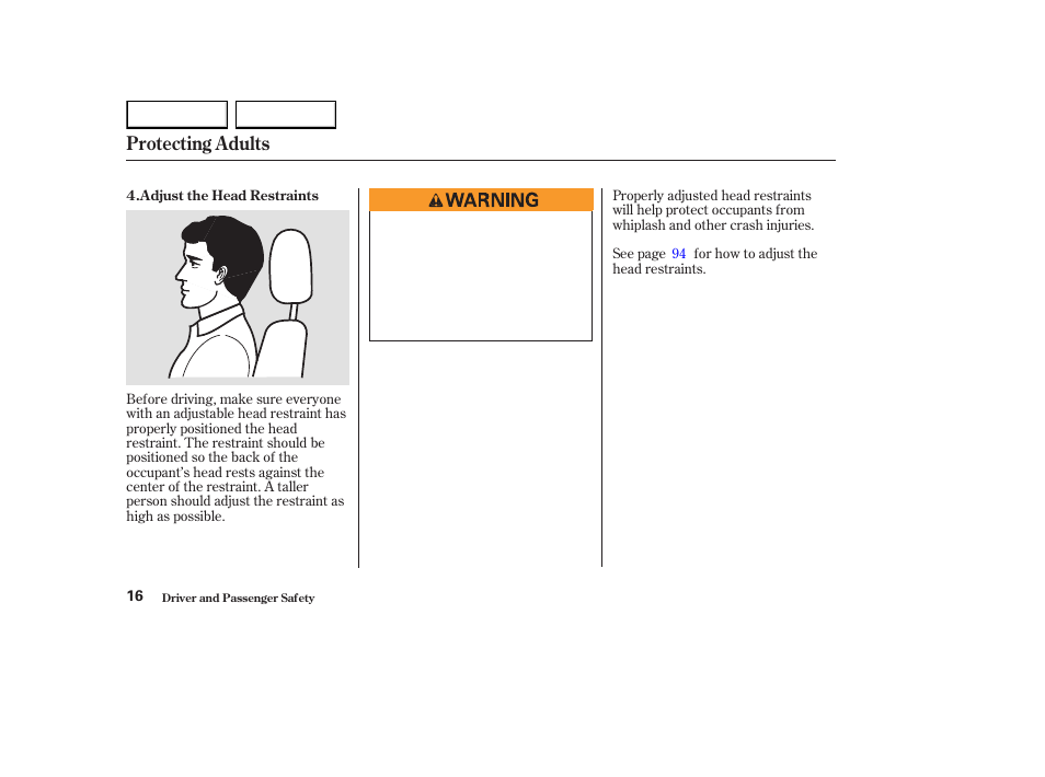 Protecting adults | HONDA 2003 Element - Owner's Manual User Manual | Page 20 / 338