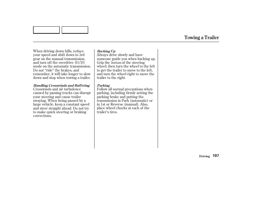 Towing a trailer | HONDA 2003 Element - Owner's Manual User Manual | Page 201 / 338