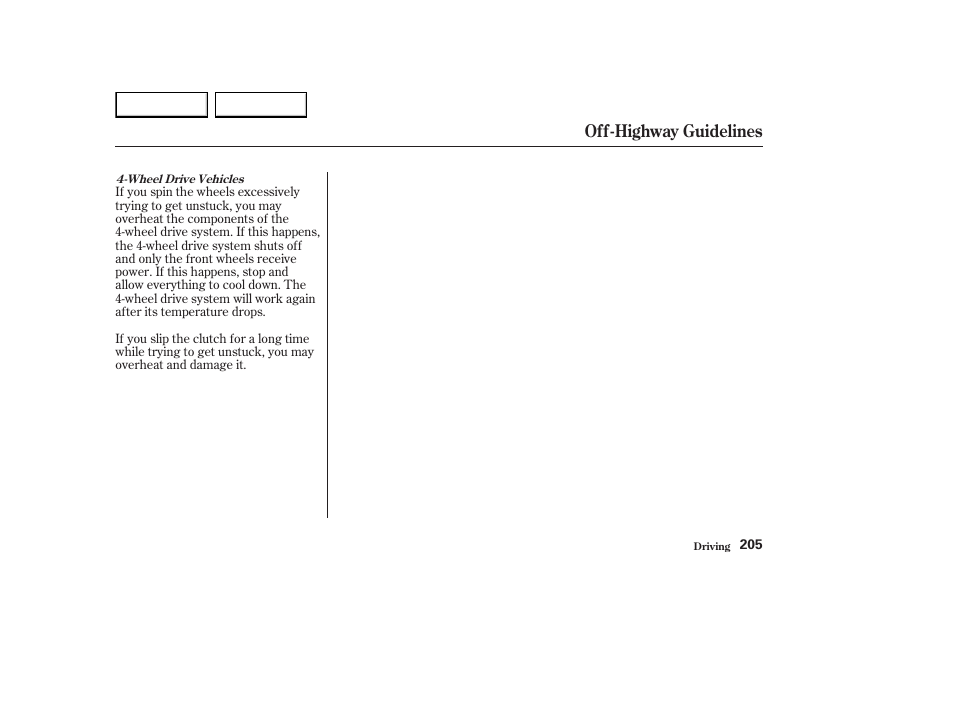 Off-highway guidelines | HONDA 2003 Element - Owner's Manual User Manual | Page 209 / 338