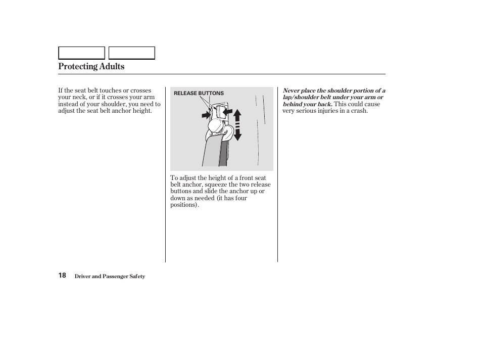 Protecting adults | HONDA 2003 Element - Owner's Manual User Manual | Page 22 / 338