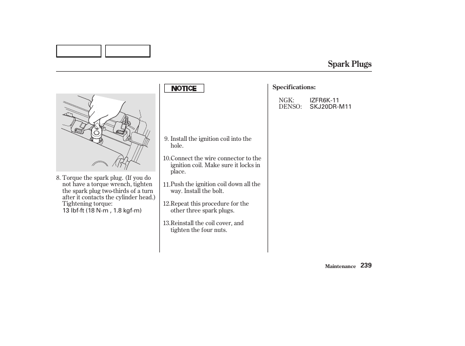 Spark plugs | HONDA 2003 Element - Owner's Manual User Manual | Page 243 / 338