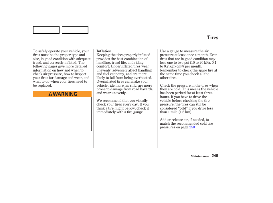 Tires | HONDA 2003 Element - Owner's Manual User Manual | Page 253 / 338