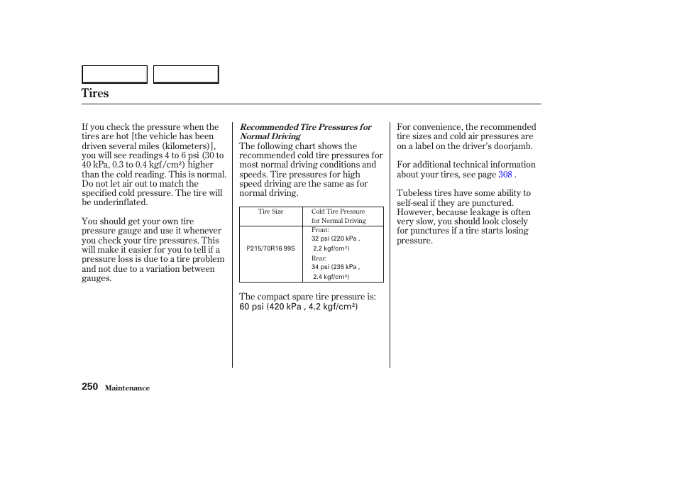 Tires | HONDA 2003 Element - Owner's Manual User Manual | Page 254 / 338