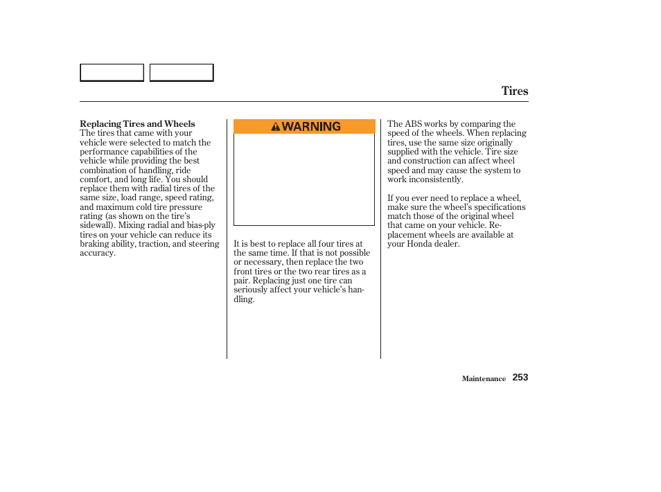 Tires | HONDA 2003 Element - Owner's Manual User Manual | Page 257 / 338