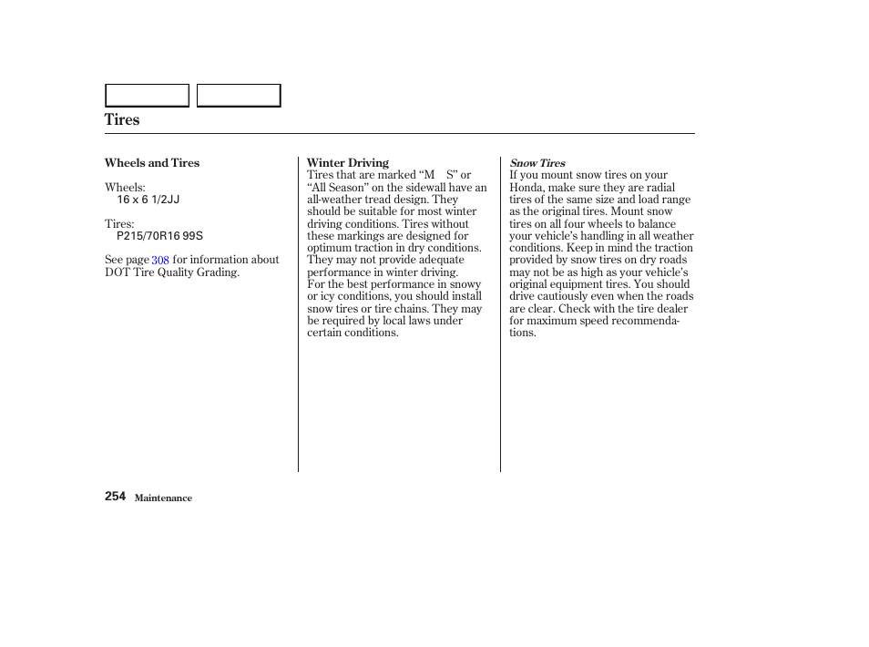 Tires | HONDA 2003 Element - Owner's Manual User Manual | Page 258 / 338