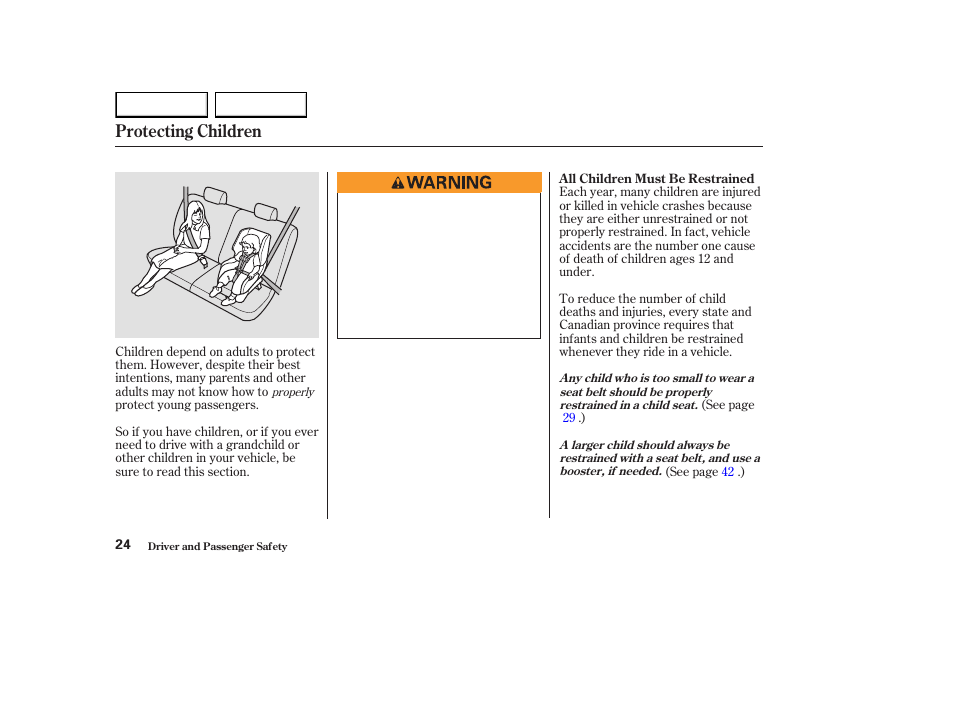 Protecting children | HONDA 2003 Element - Owner's Manual User Manual | Page 28 / 338