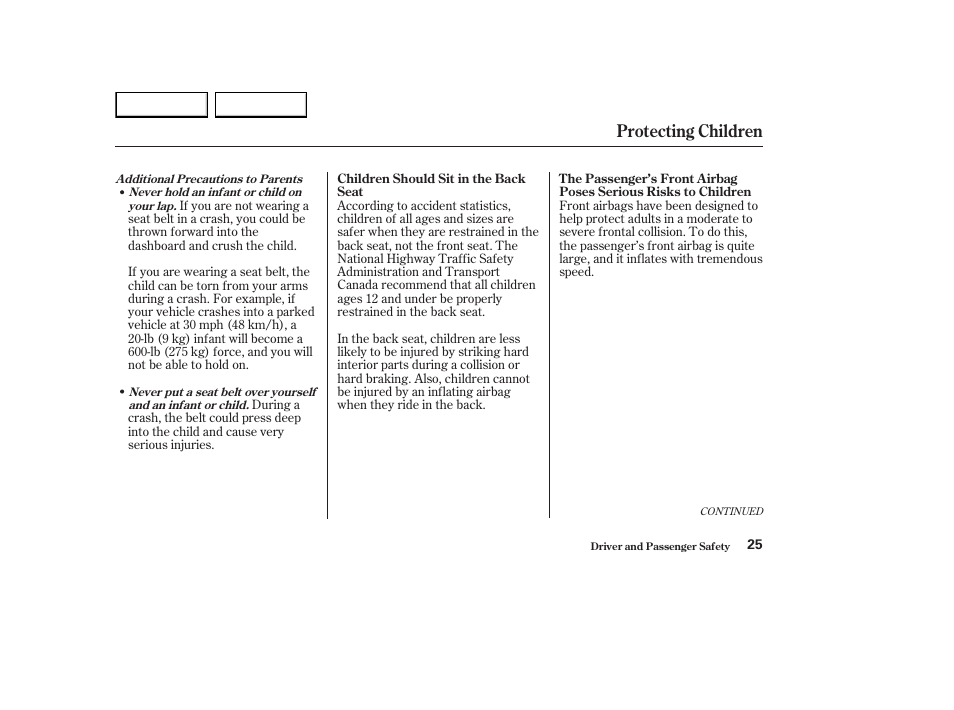 Protecting children | HONDA 2003 Element - Owner's Manual User Manual | Page 29 / 338