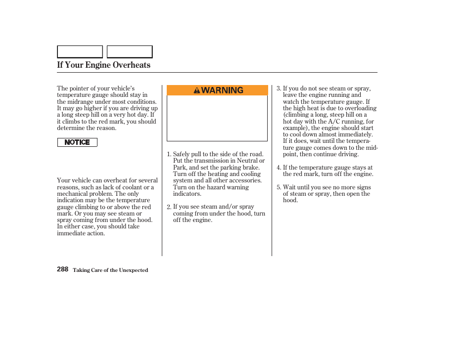 If your engine overheats | HONDA 2003 Element - Owner's Manual User Manual | Page 292 / 338