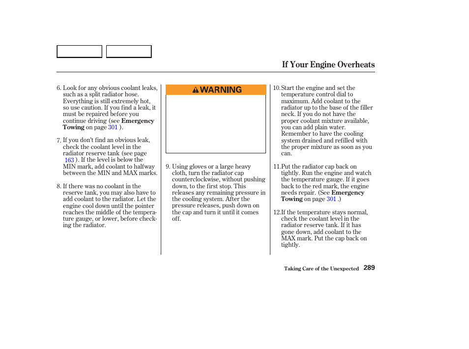 If your engine overheats | HONDA 2003 Element - Owner's Manual User Manual | Page 293 / 338