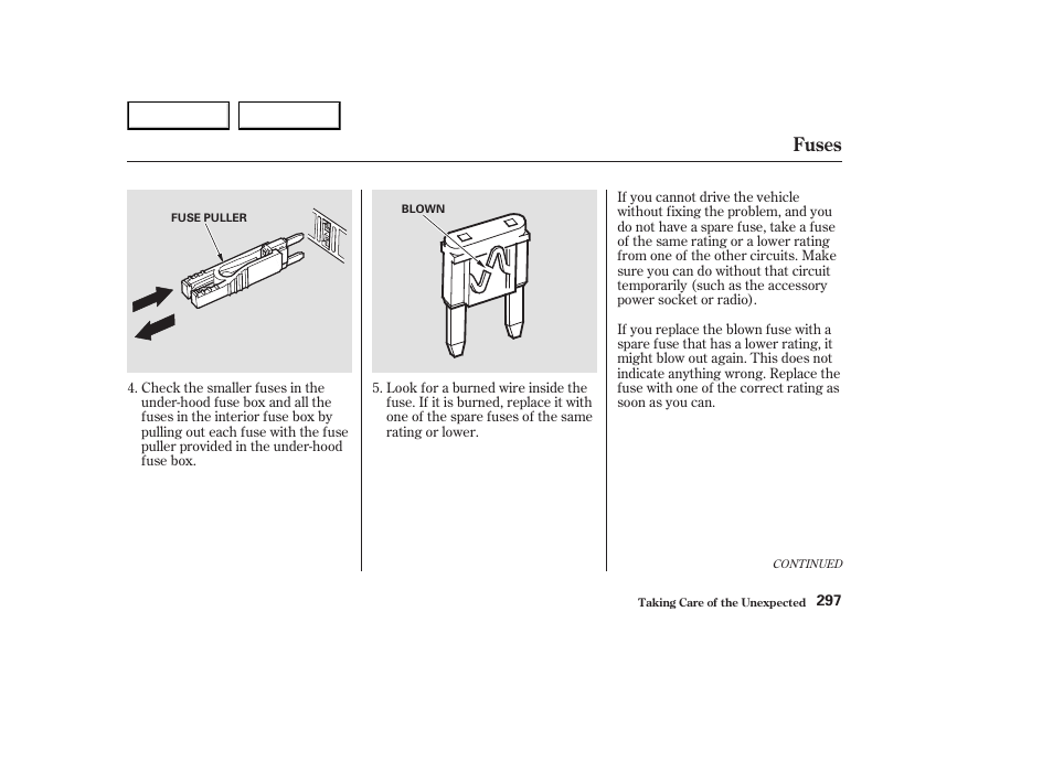 Fuses | HONDA 2003 Element - Owner's Manual User Manual | Page 301 / 338