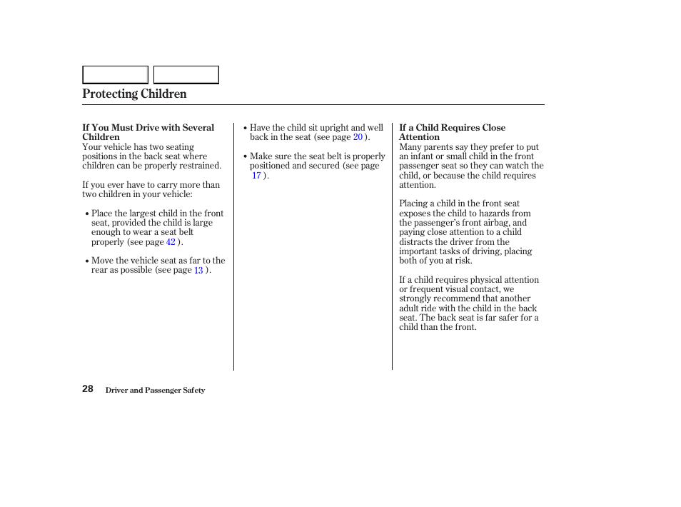 Protecting children | HONDA 2003 Element - Owner's Manual User Manual | Page 32 / 338