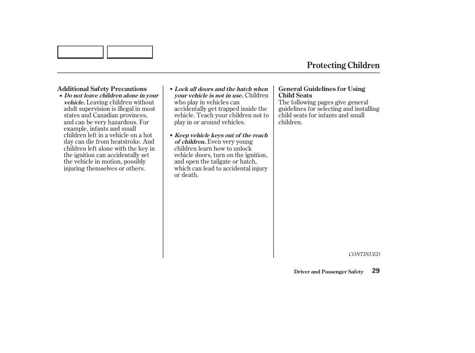 Protecting children | HONDA 2003 Element - Owner's Manual User Manual | Page 33 / 338