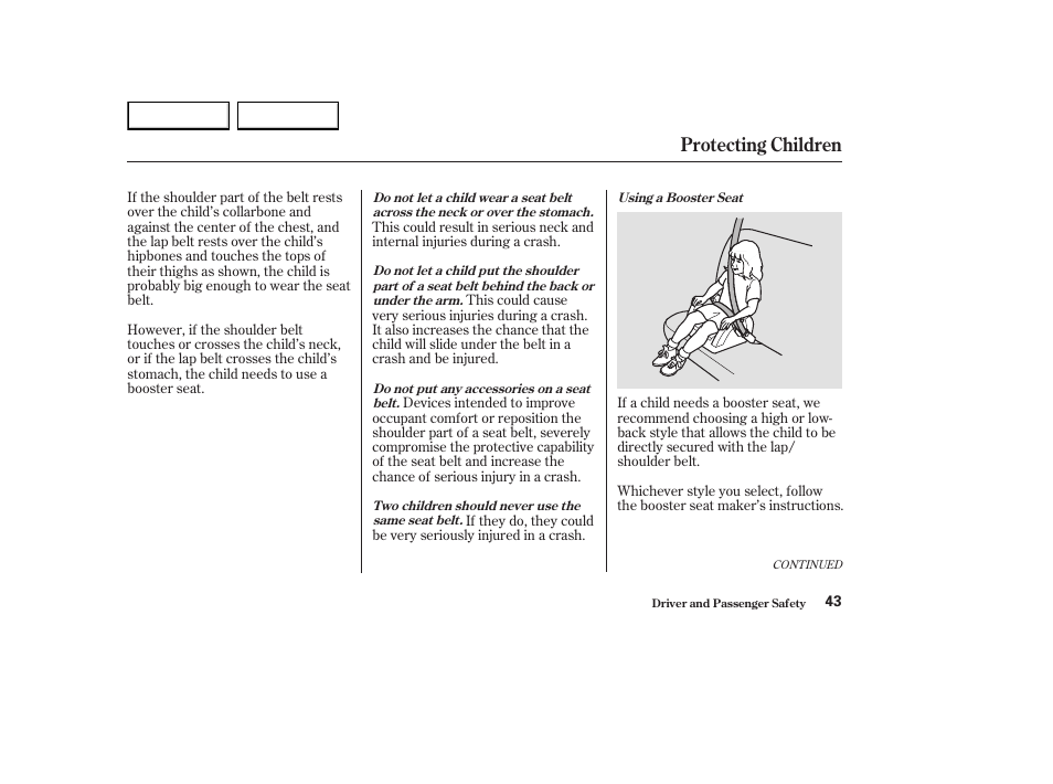 Protecting children | HONDA 2003 Element - Owner's Manual User Manual | Page 47 / 338