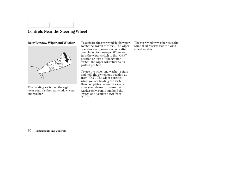 Controls near the steering wheel | HONDA 2003 Element - Owner's Manual User Manual | Page 84 / 338