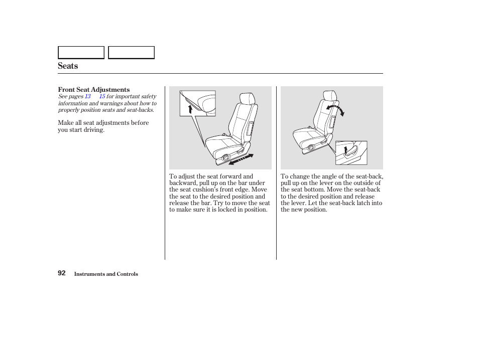 Seats | HONDA 2003 Element - Owner's Manual User Manual | Page 96 / 338