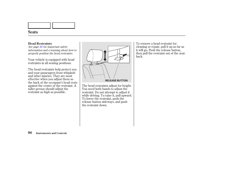 Seats | HONDA 2003 Element - Owner's Manual User Manual | Page 98 / 338