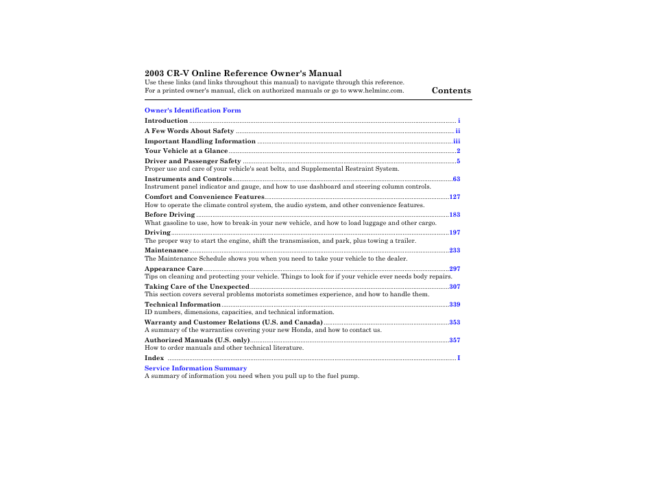 HONDA 2003 CR-V - Owner's Manual User Manual | 374 pages