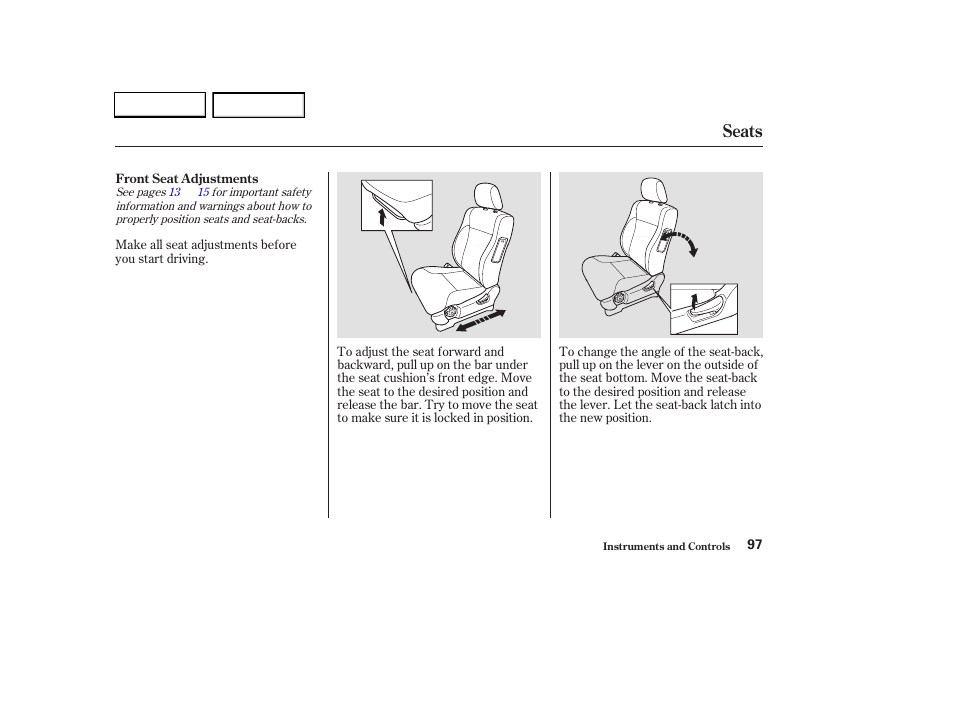 Seats | HONDA 2003 CR-V - Owner's Manual User Manual | Page 101 / 374