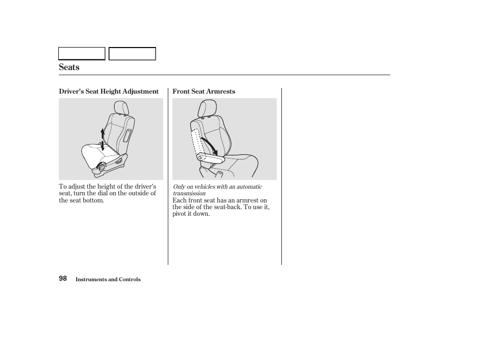 Seats | HONDA 2003 CR-V - Owner's Manual User Manual | Page 102 / 374