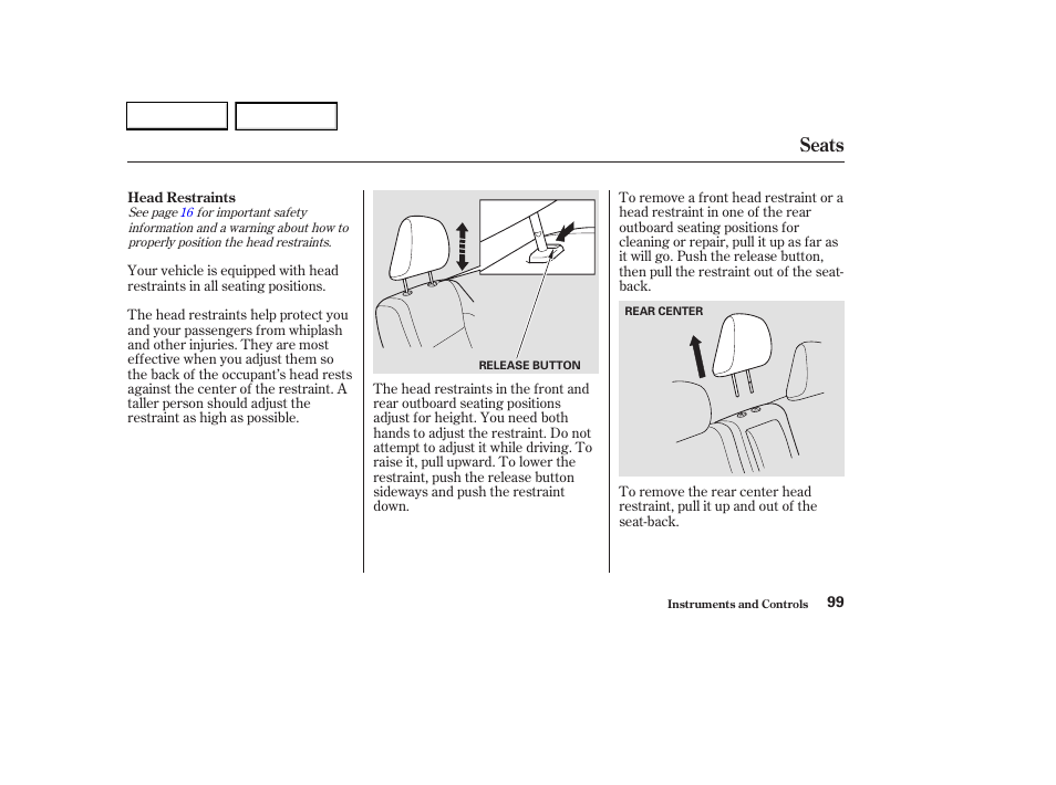 Seats | HONDA 2003 CR-V - Owner's Manual User Manual | Page 103 / 374