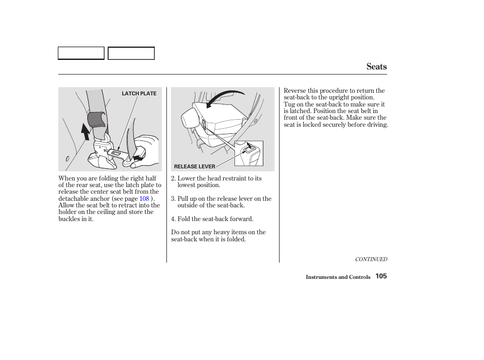 Seats | HONDA 2003 CR-V - Owner's Manual User Manual | Page 109 / 374