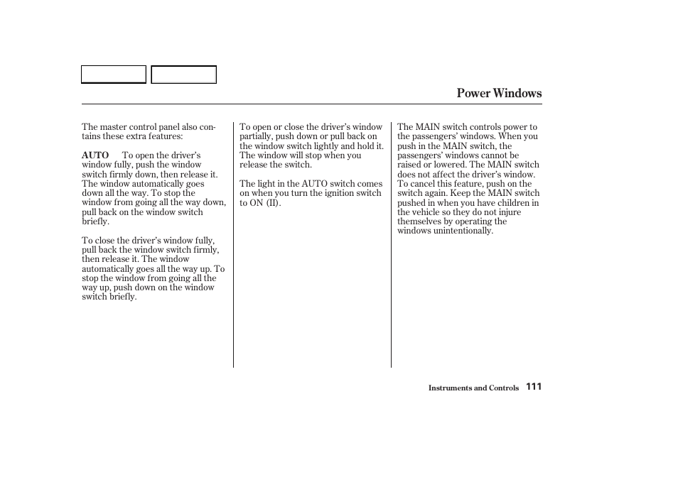 Power windows | HONDA 2003 CR-V - Owner's Manual User Manual | Page 115 / 374