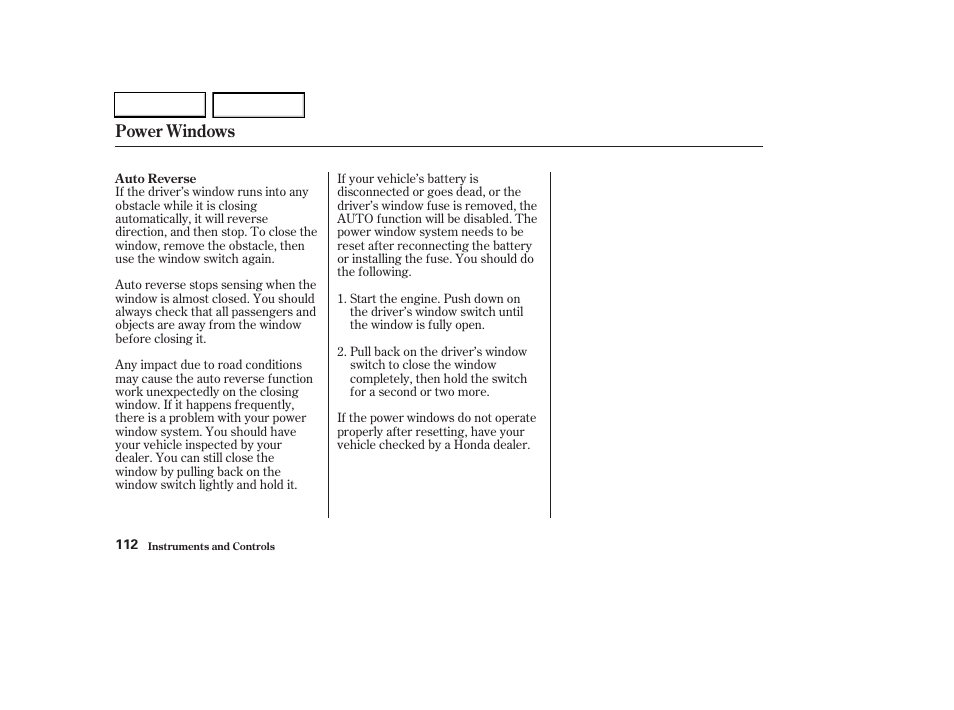 Power windows | HONDA 2003 CR-V - Owner's Manual User Manual | Page 116 / 374