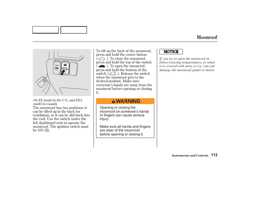 Moonroof | HONDA 2003 CR-V - Owner's Manual User Manual | Page 117 / 374