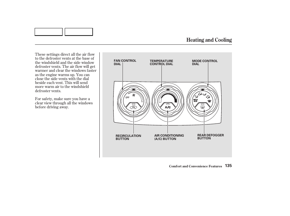 Heating and cooling | HONDA 2003 CR-V - Owner's Manual User Manual | Page 139 / 374