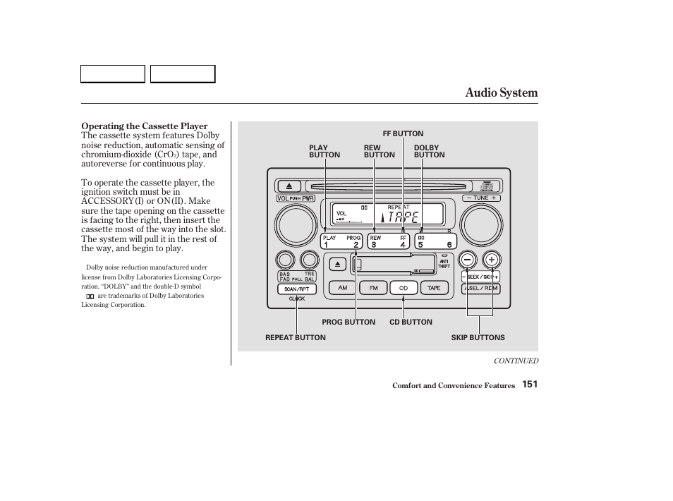 Audio system | HONDA 2003 CR-V - Owner's Manual User Manual | Page 155 / 374