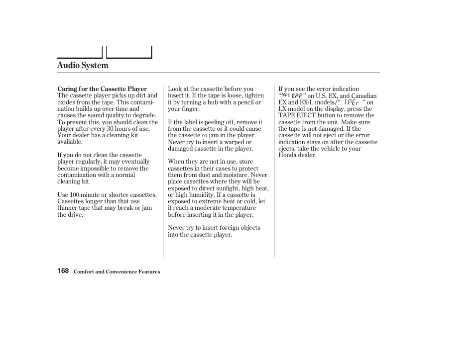 Audio system | HONDA 2003 CR-V - Owner's Manual User Manual | Page 172 / 374
