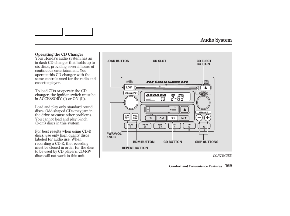 Audio system | HONDA 2003 CR-V - Owner's Manual User Manual | Page 173 / 374