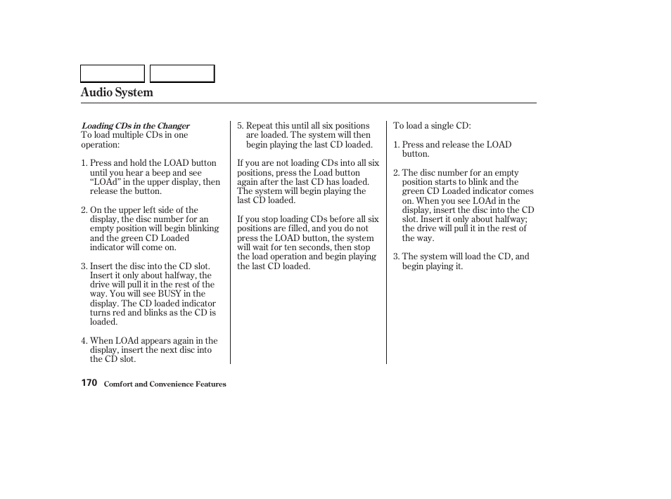 Audio system | HONDA 2003 CR-V - Owner's Manual User Manual | Page 174 / 374