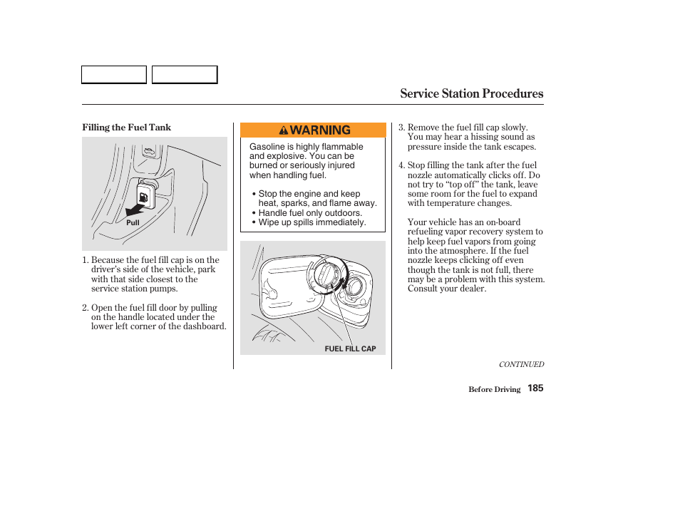 Service station procedures | HONDA 2003 CR-V - Owner's Manual User Manual | Page 189 / 374