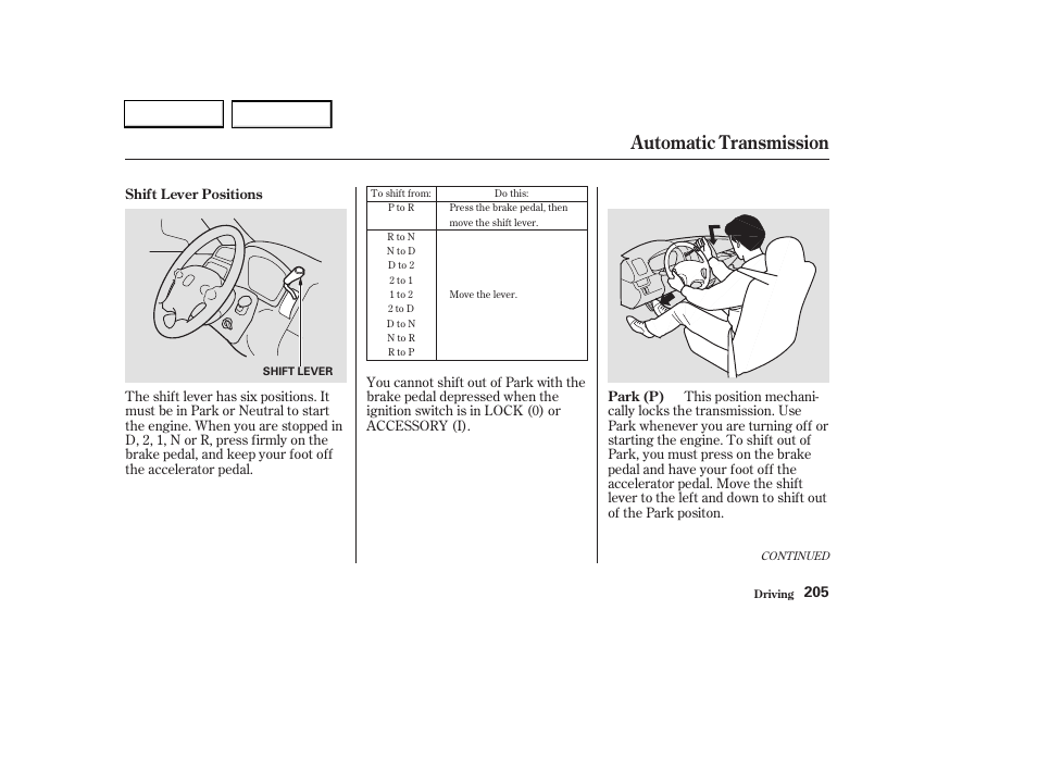 Automatic transmission | HONDA 2003 CR-V - Owner's Manual User Manual | Page 209 / 374