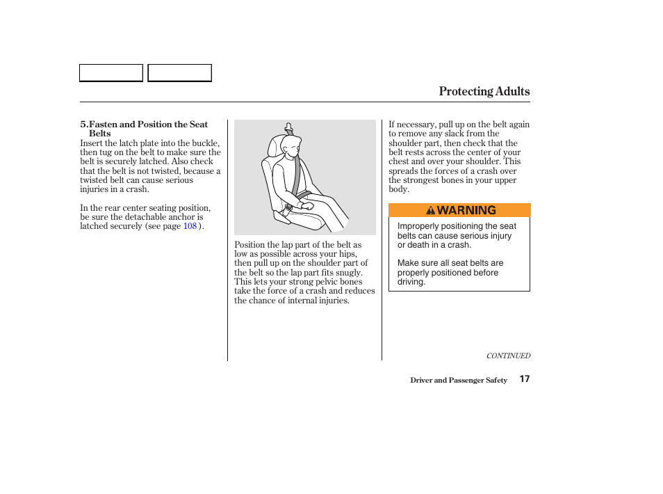 Protecting adults | HONDA 2003 CR-V - Owner's Manual User Manual | Page 21 / 374