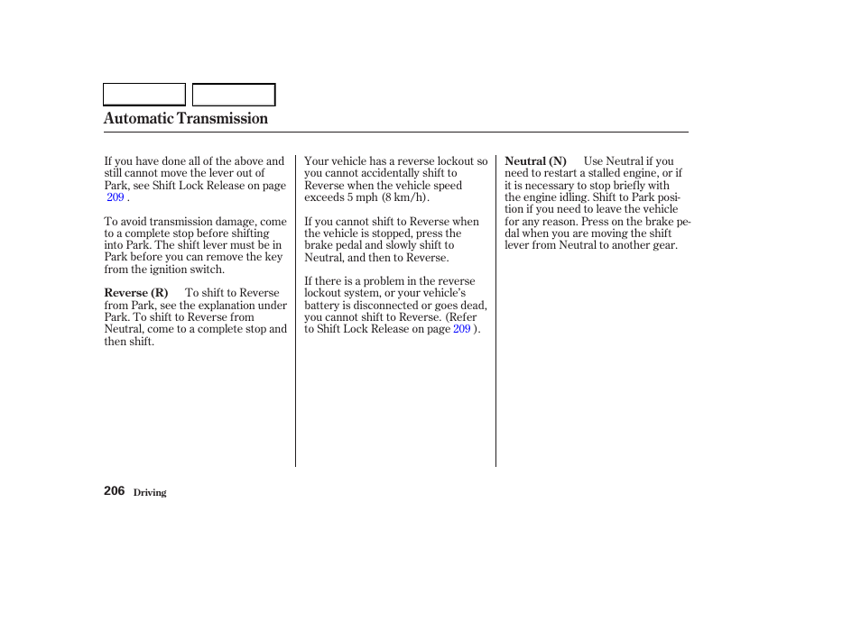 Automatic transmission | HONDA 2003 CR-V - Owner's Manual User Manual | Page 210 / 374
