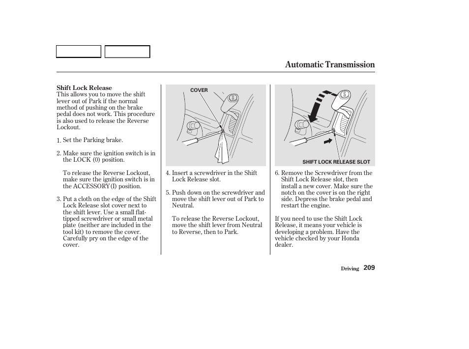 Automatic transmission | HONDA 2003 CR-V - Owner's Manual User Manual | Page 213 / 374