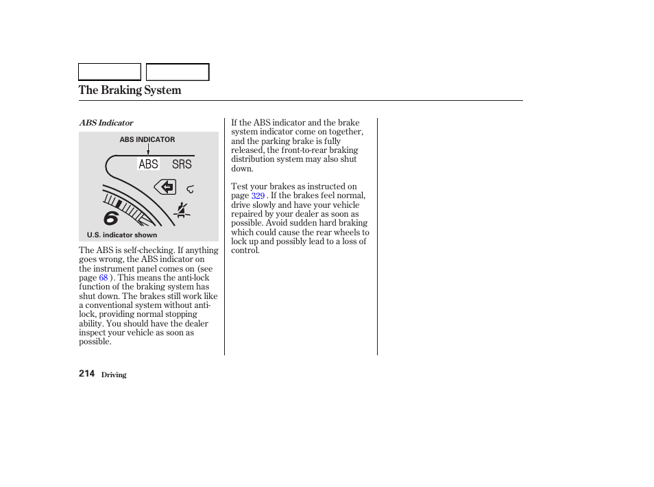 The braking system | HONDA 2003 CR-V - Owner's Manual User Manual | Page 218 / 374