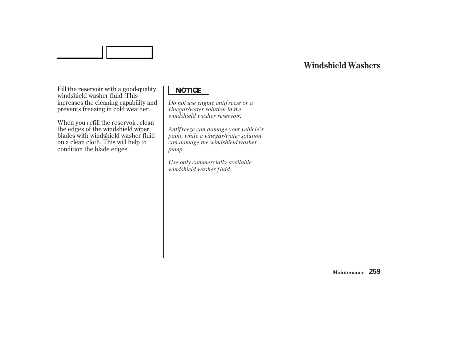 Windshield washers | HONDA 2003 CR-V - Owner's Manual User Manual | Page 263 / 374