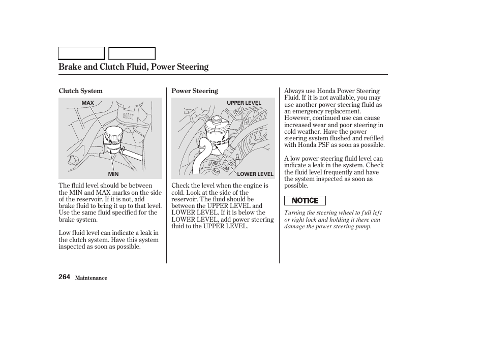Brake and clutch fluid, power steering | HONDA 2003 CR-V - Owner's Manual User Manual | Page 268 / 374